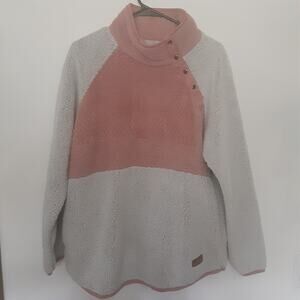 Simply Southern Sherpa Pullover Sweater Women's XL Pink White 1/4 Button